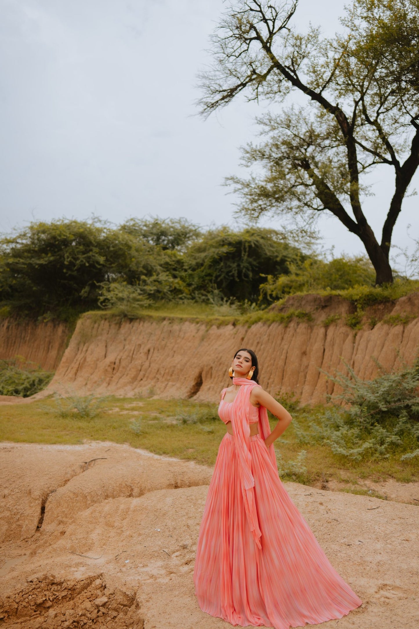 Keya Peach Printed Lehenga Set with Cape
