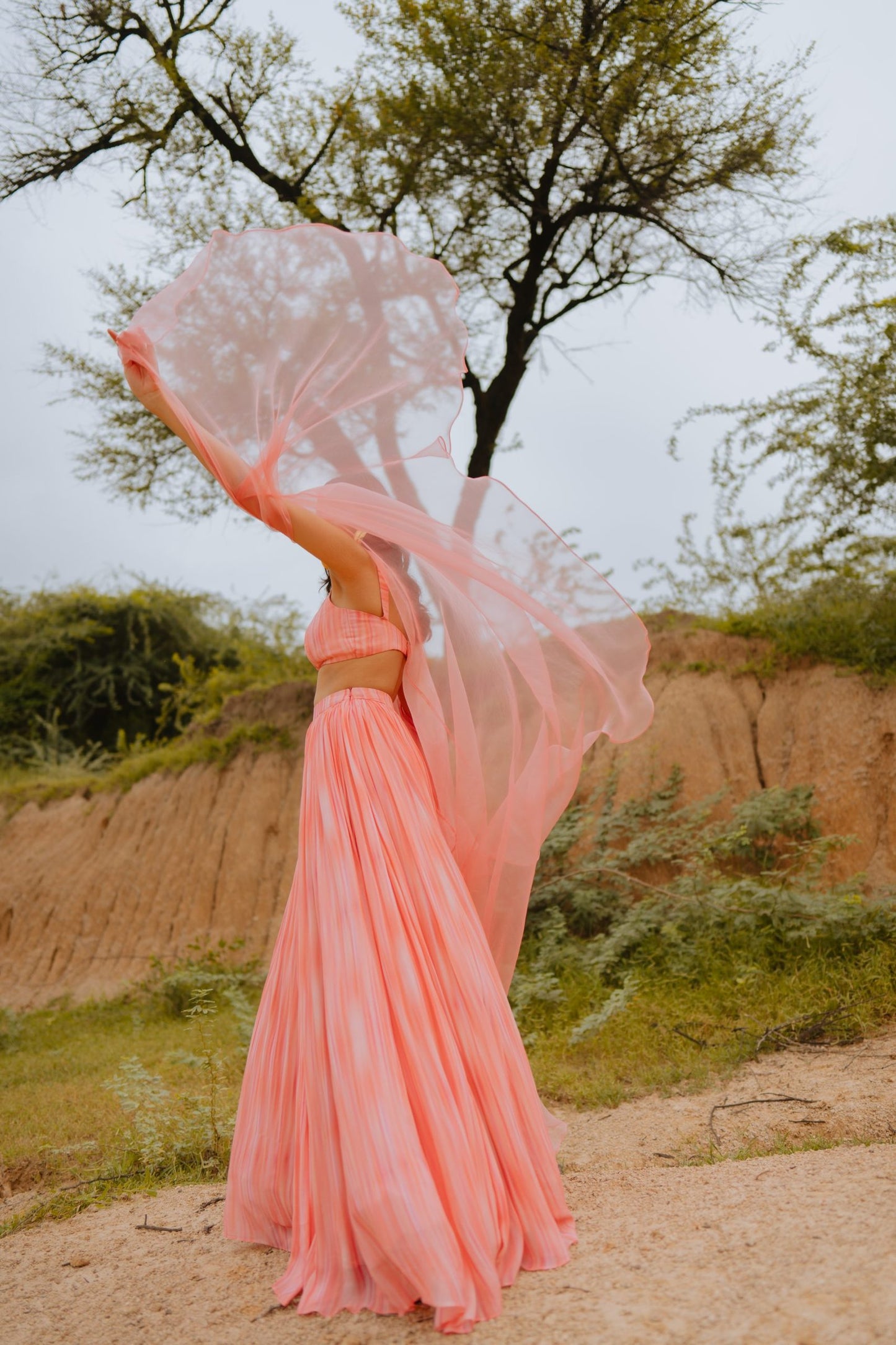 Keya Peach Printed Lehenga Set with Cape