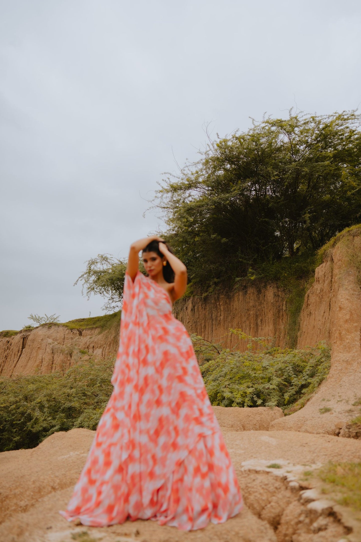 Petra Peach Lehenga Set with Off Shoulder Cape