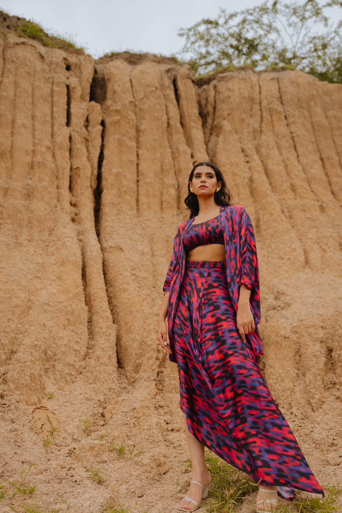 Taha Purple Co-ord Set with Cape
