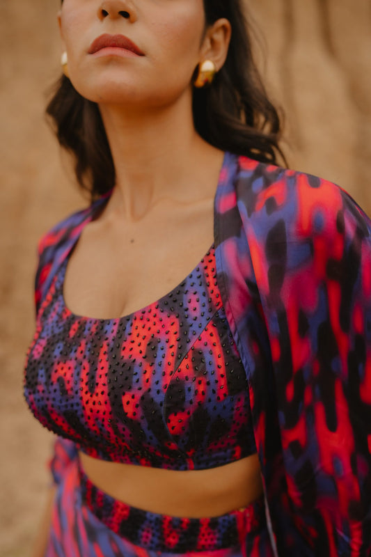 Taha Purple Co-ord Set with Cape