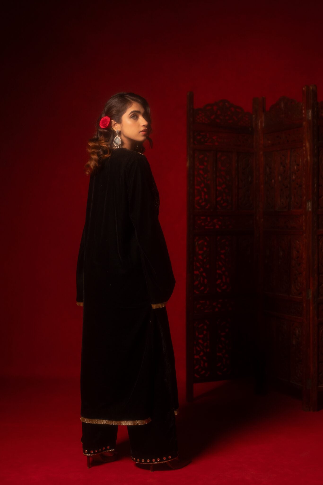 Black Silk Velvet Hand Embroidered Kurta Set