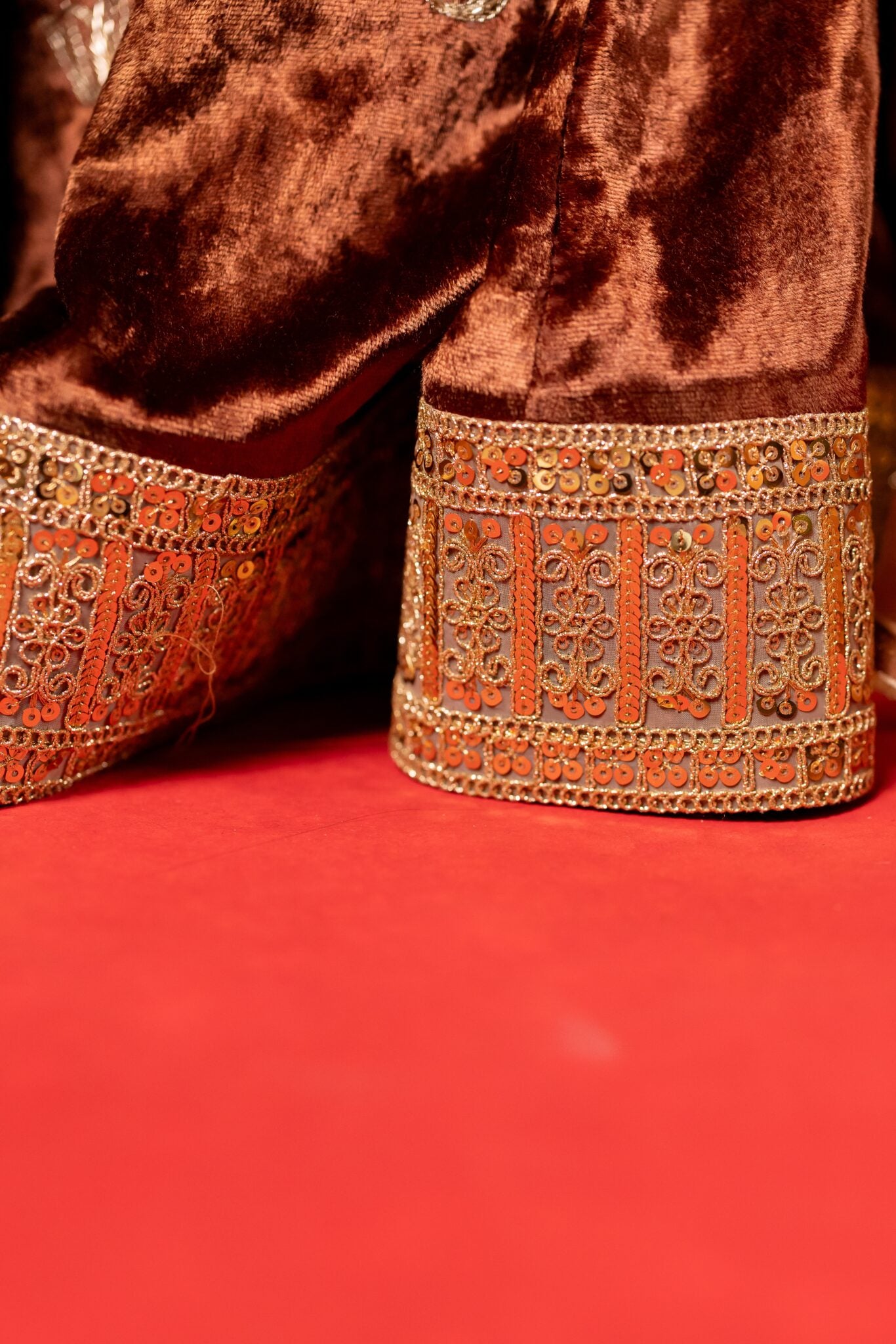 Brown velvet hand embroidered lehenga set