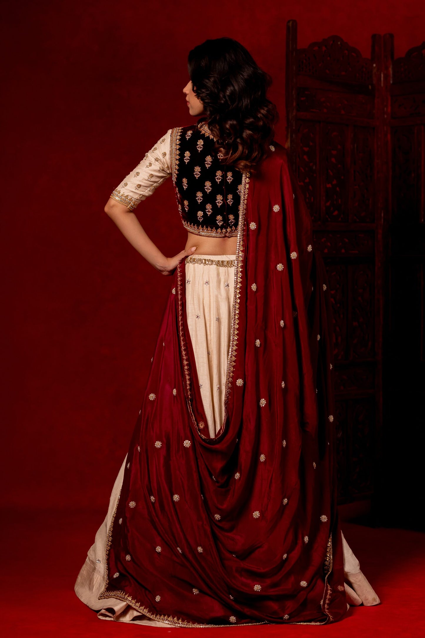 Ivory dola silk hand embroidered lehenga set
