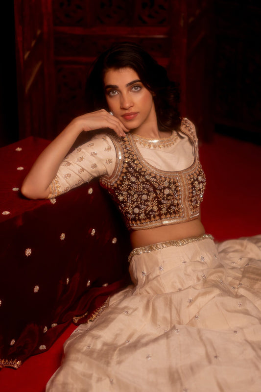 Ivory dola silk hand embroidered lehenga set