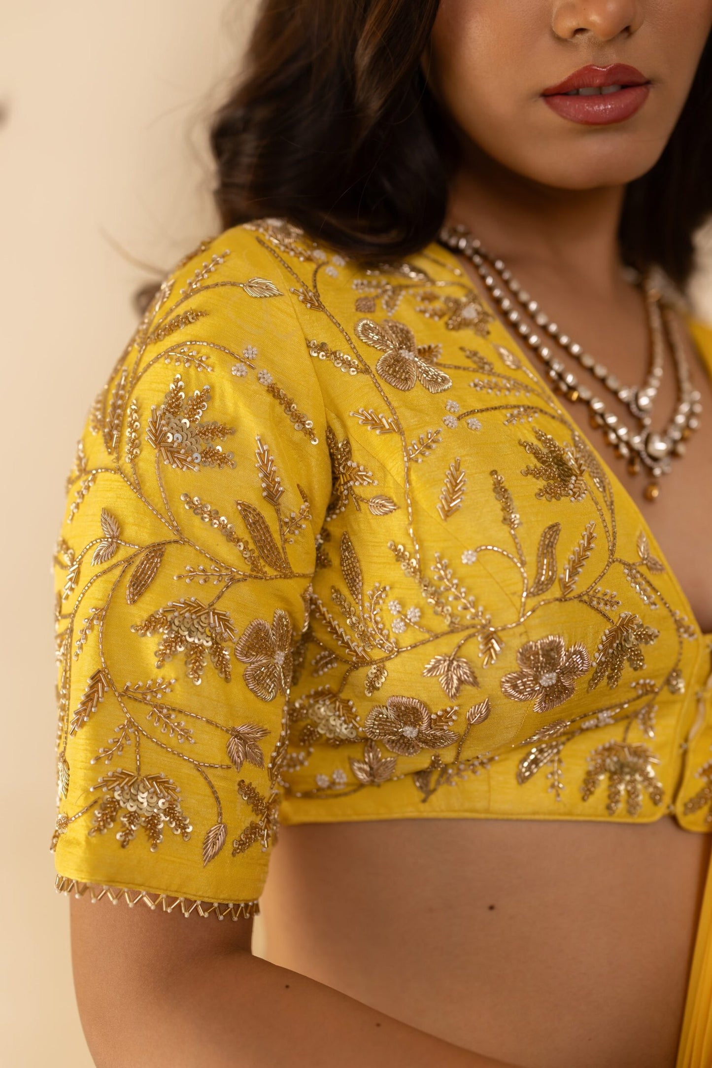 Falguni Spring Yellow Pre-Draped Embroidered Saree Set