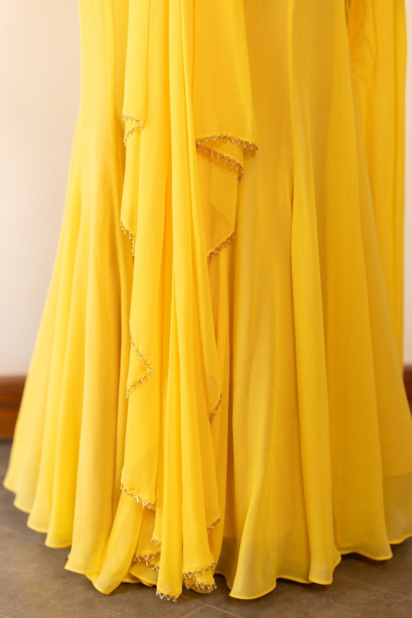 Falguni Spring Yellow Pre-Draped Embroidered Saree Set