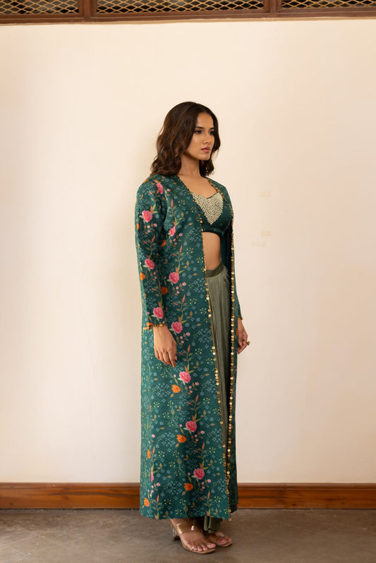 Gulnaz Teal Blue Embroidered Lehenga Set