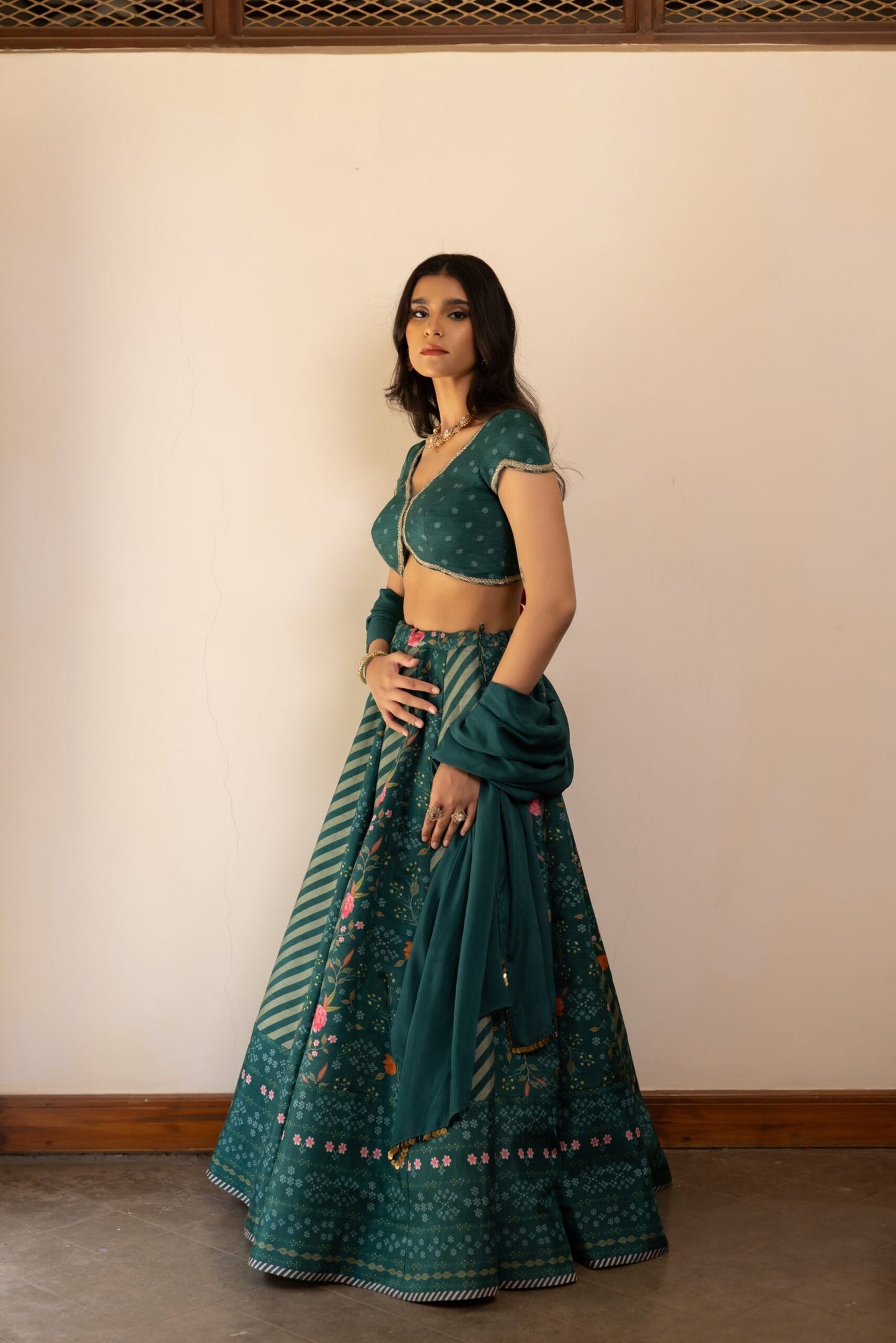 Gulnaz Teal Blue Embroidered Lehenga Set