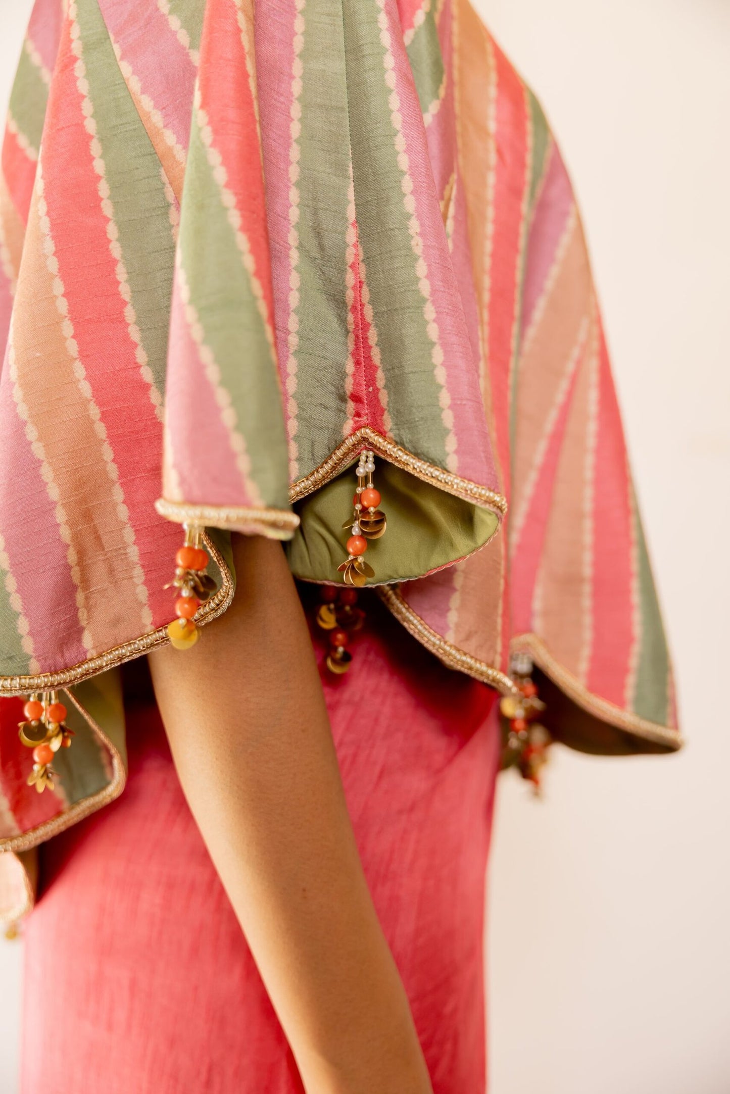 Fiza Coral Pink Tulip Drape Skirt with One Shoulder Top