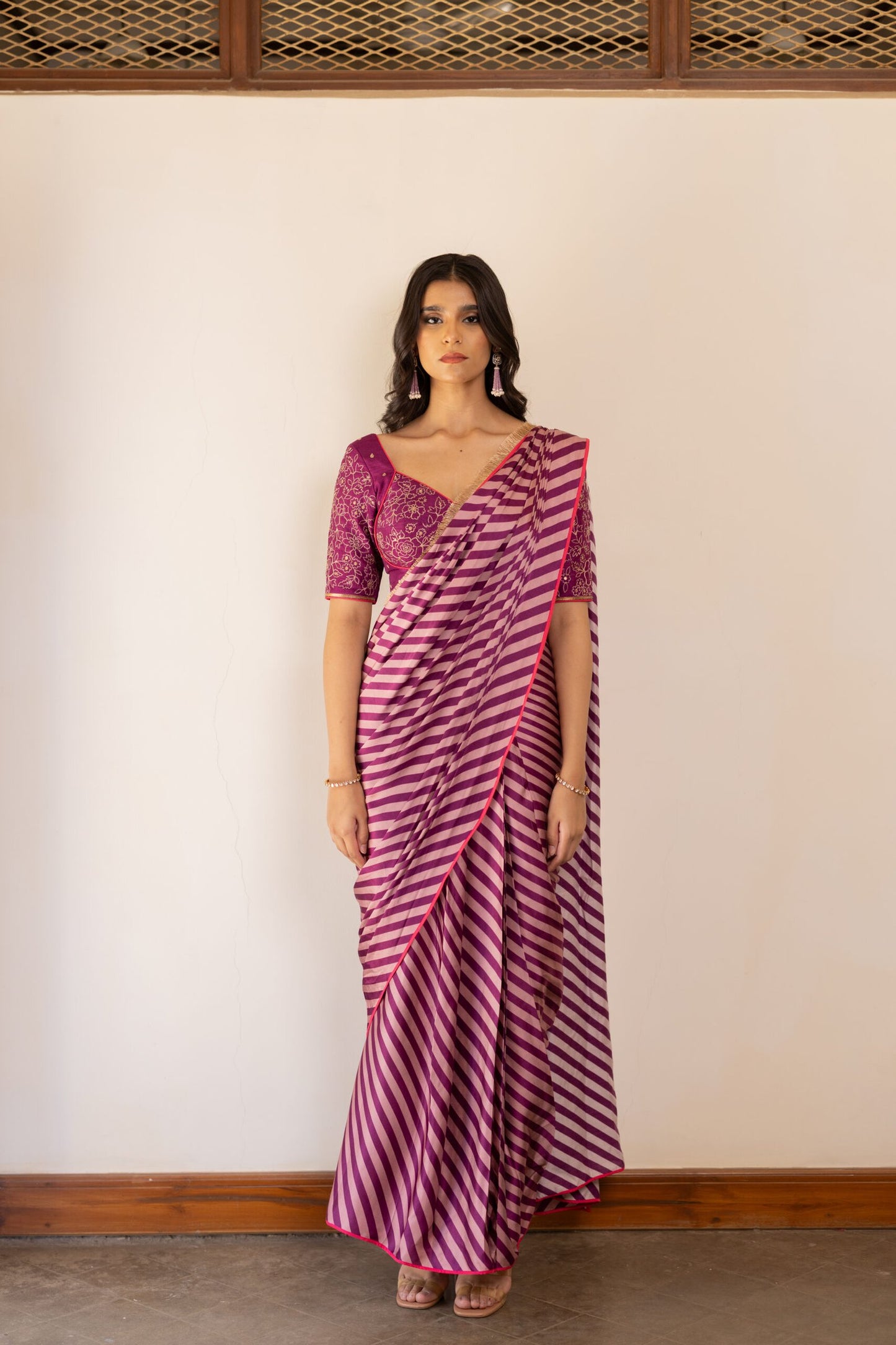 Mahi Purple Striped Saree Set