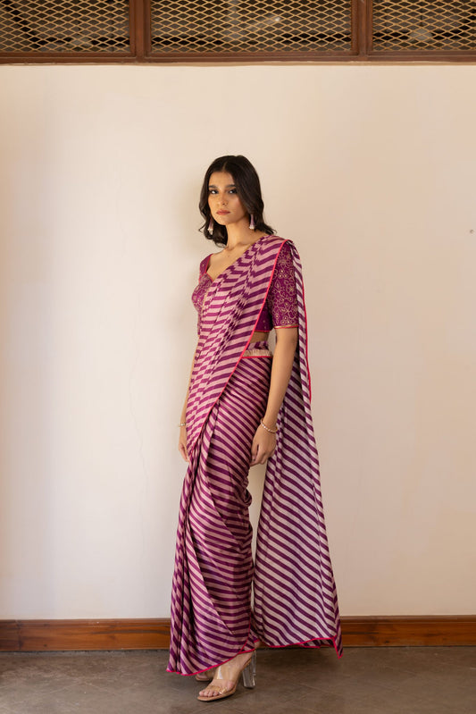 Mahi Purple Striped Saree Set