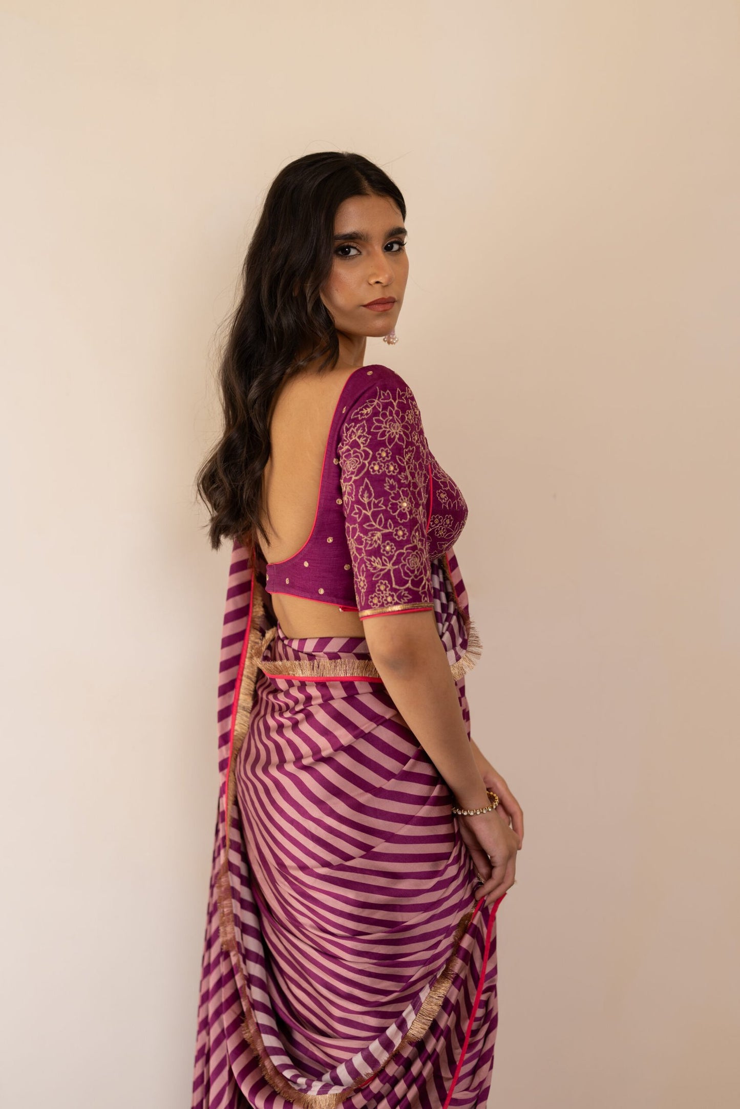 Mahi Purple Striped Saree Set