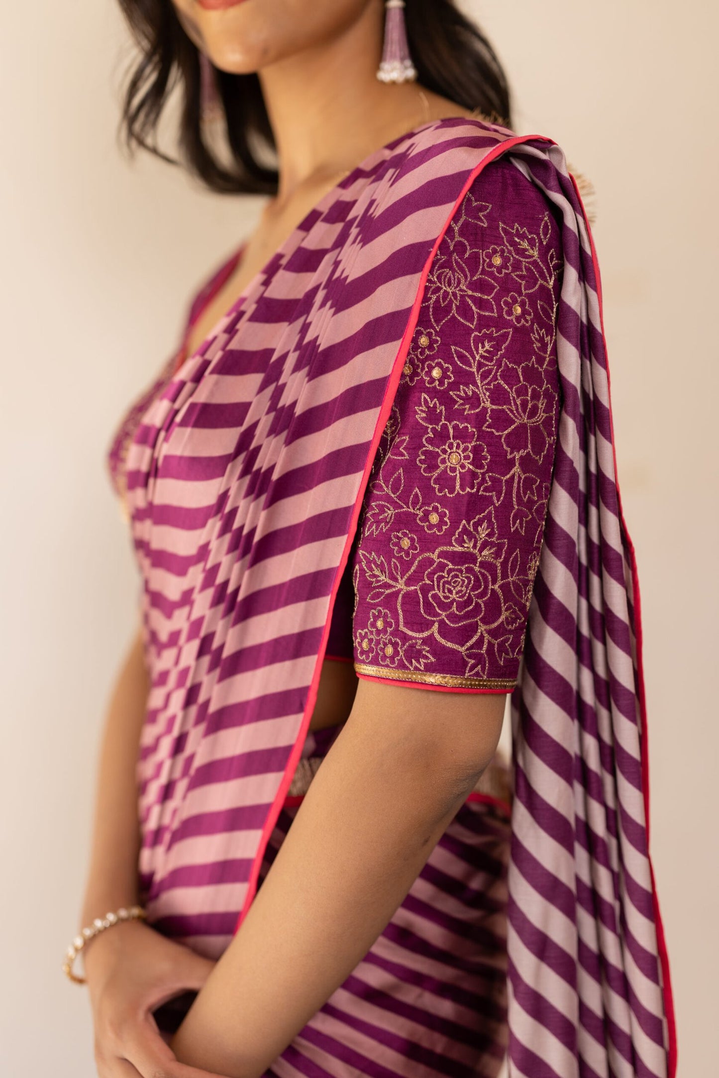 Mahi Purple Striped Saree Set