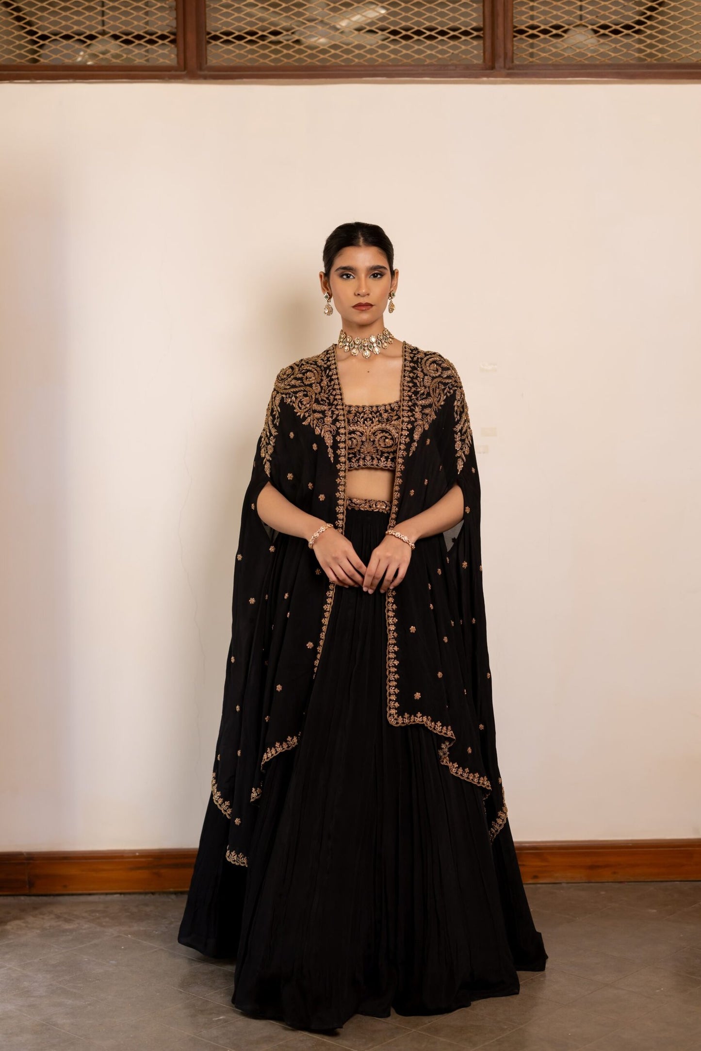 Maya Black Sequinned Lehenga with Embroidered Belt