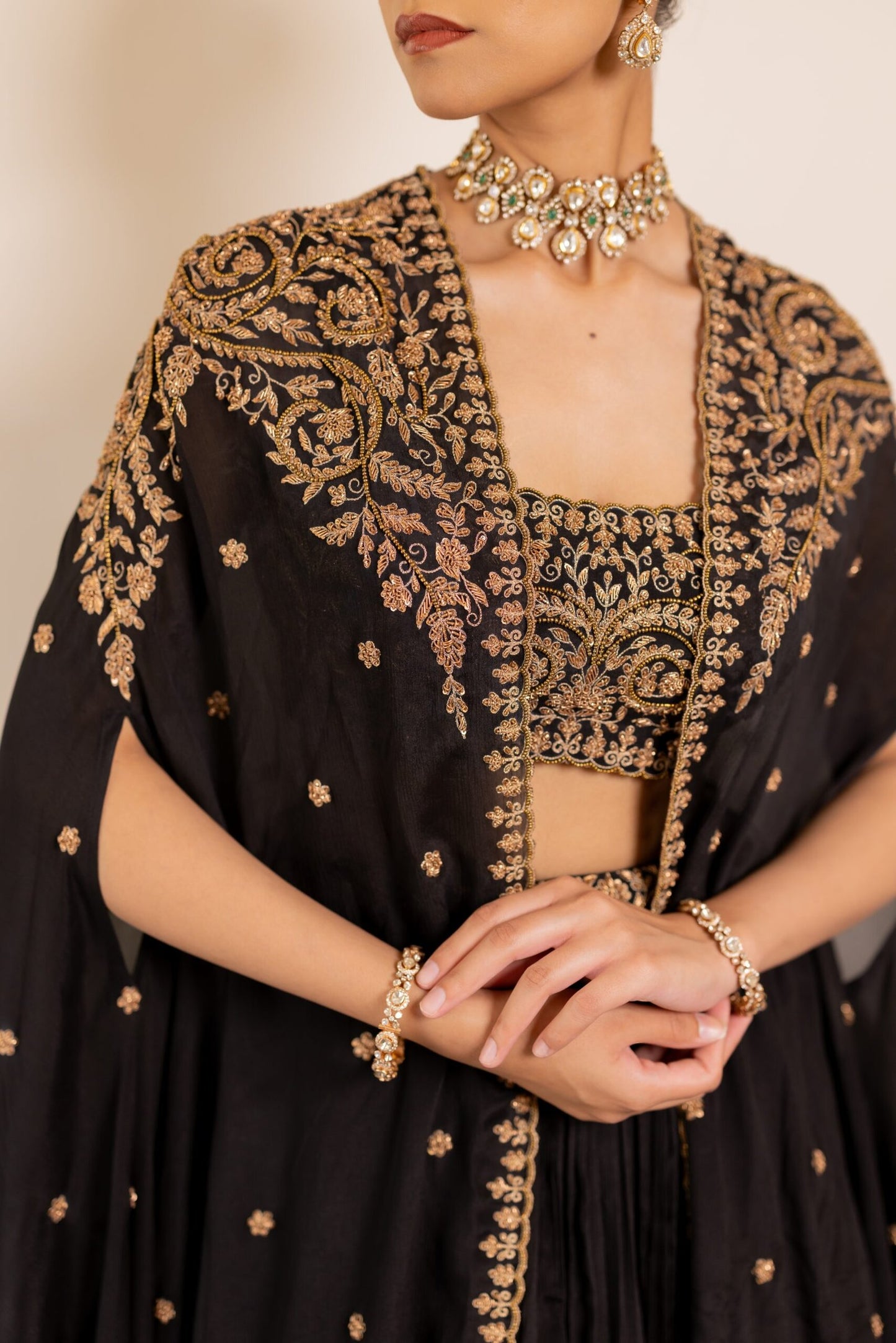 Maya Black Sequinned Lehenga with Embroidered Belt