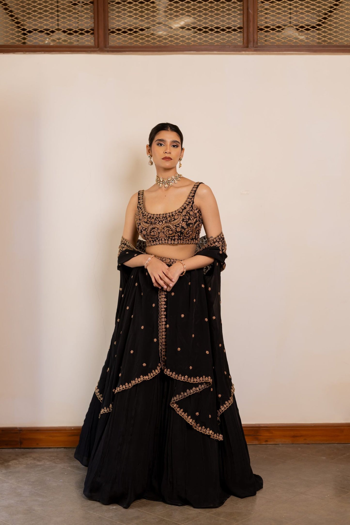 Maya Black Sequinned Lehenga with Embroidered Belt