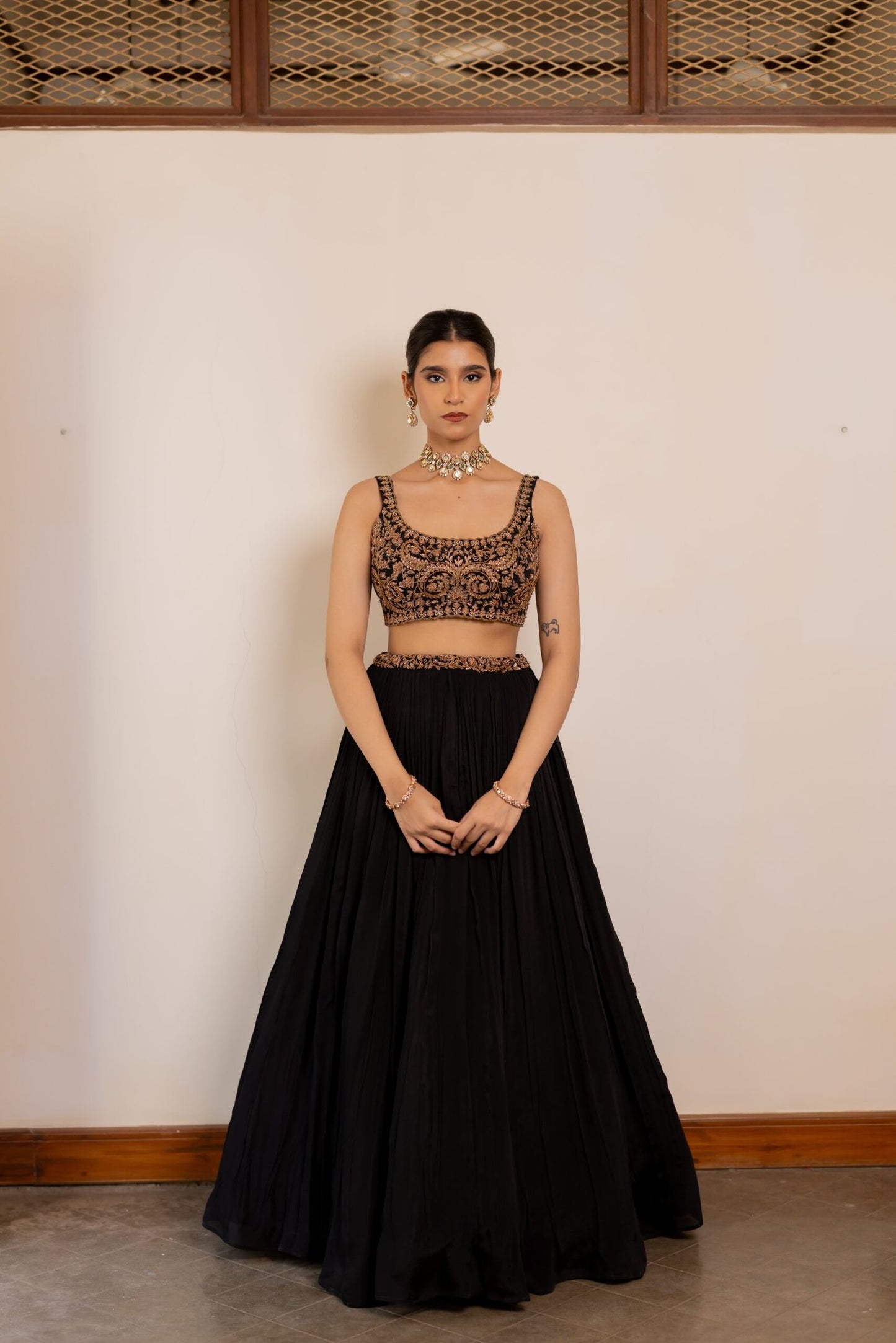 Maya Black Sequinned Lehenga with Embroidered Belt