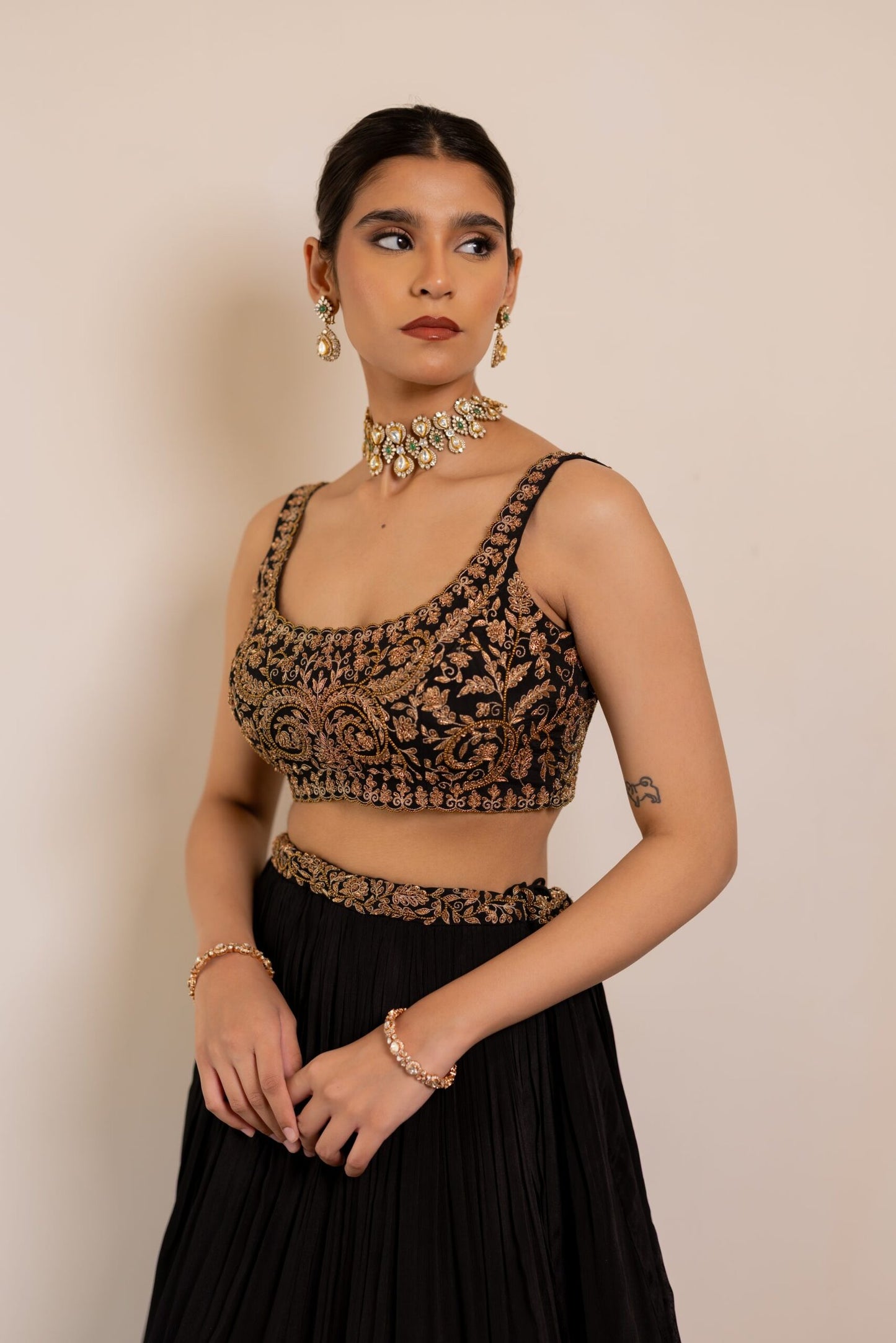 Maya Black Sequinned Lehenga with Embroidered Belt