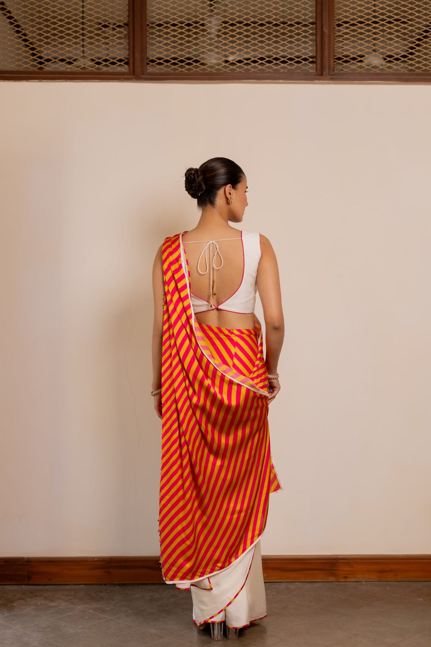 Akshara Orange & Red Printed Pre-Draped Saree Set