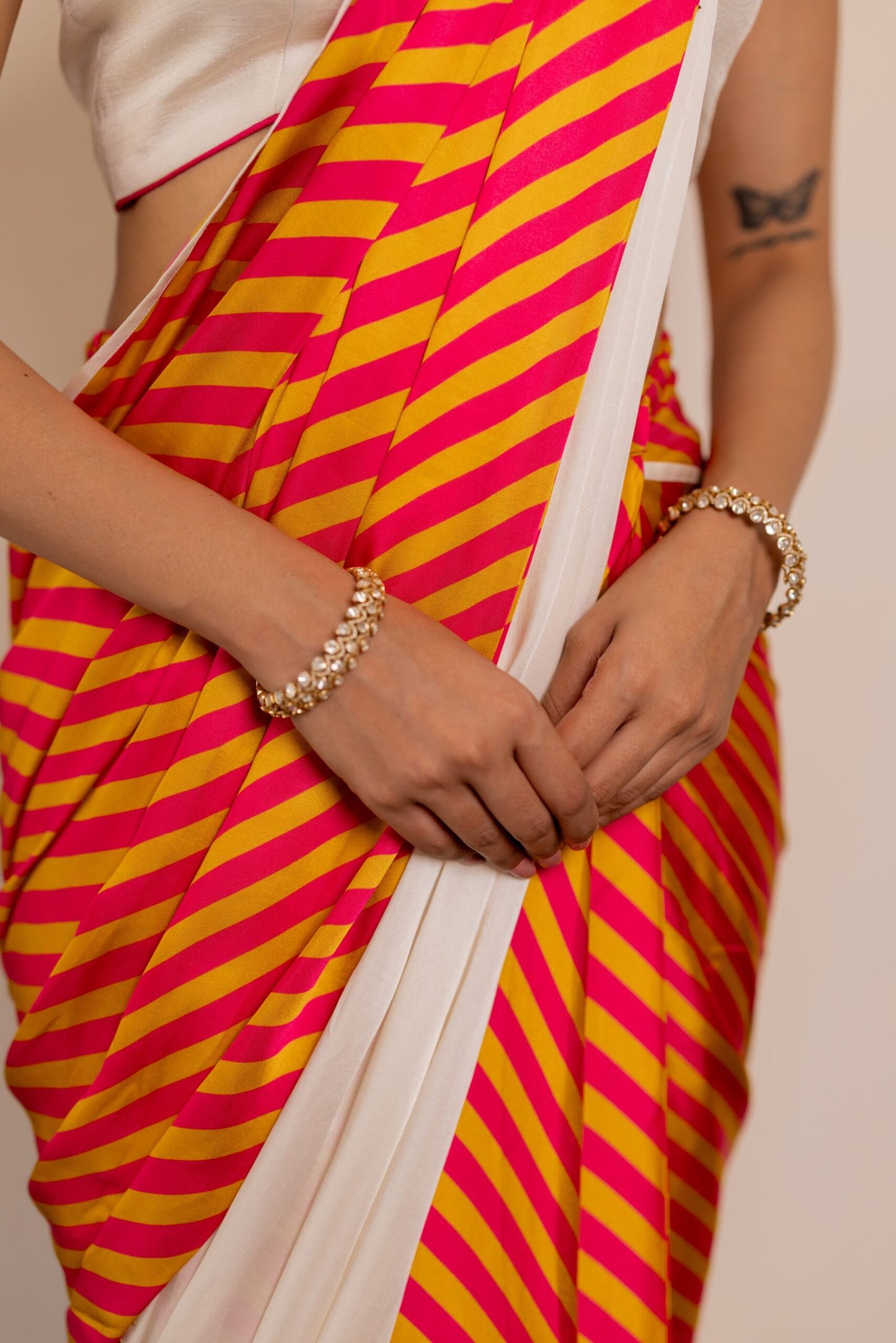 Akshara Orange & Red Printed Pre-Draped Saree Set