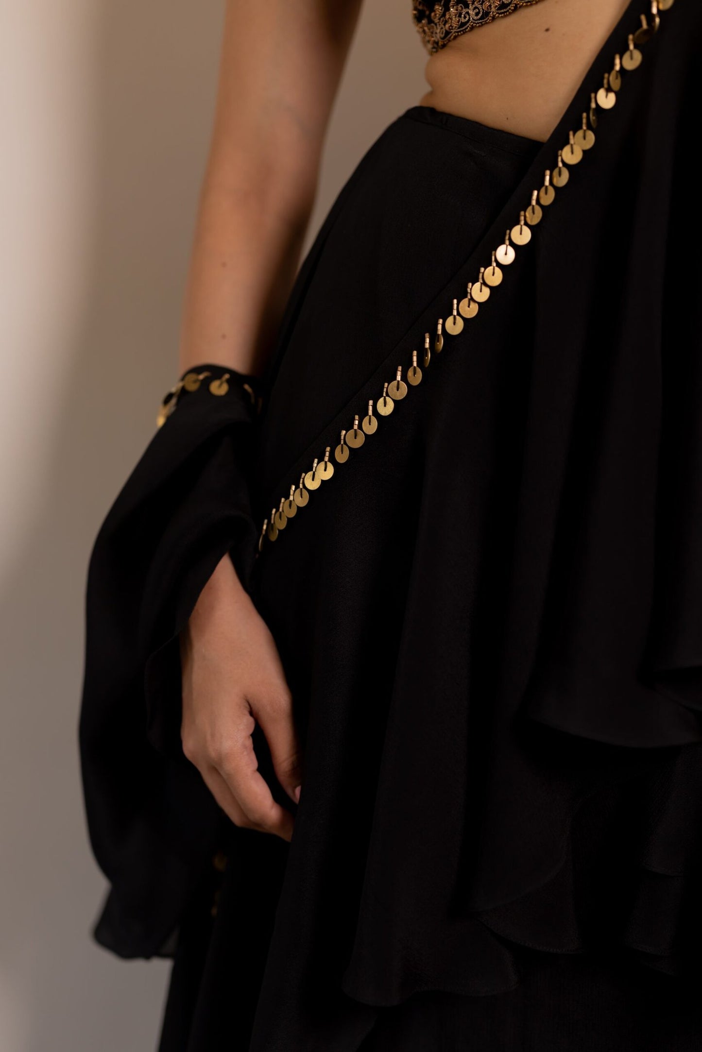 Nisha Black Embroidered Predrape Saree