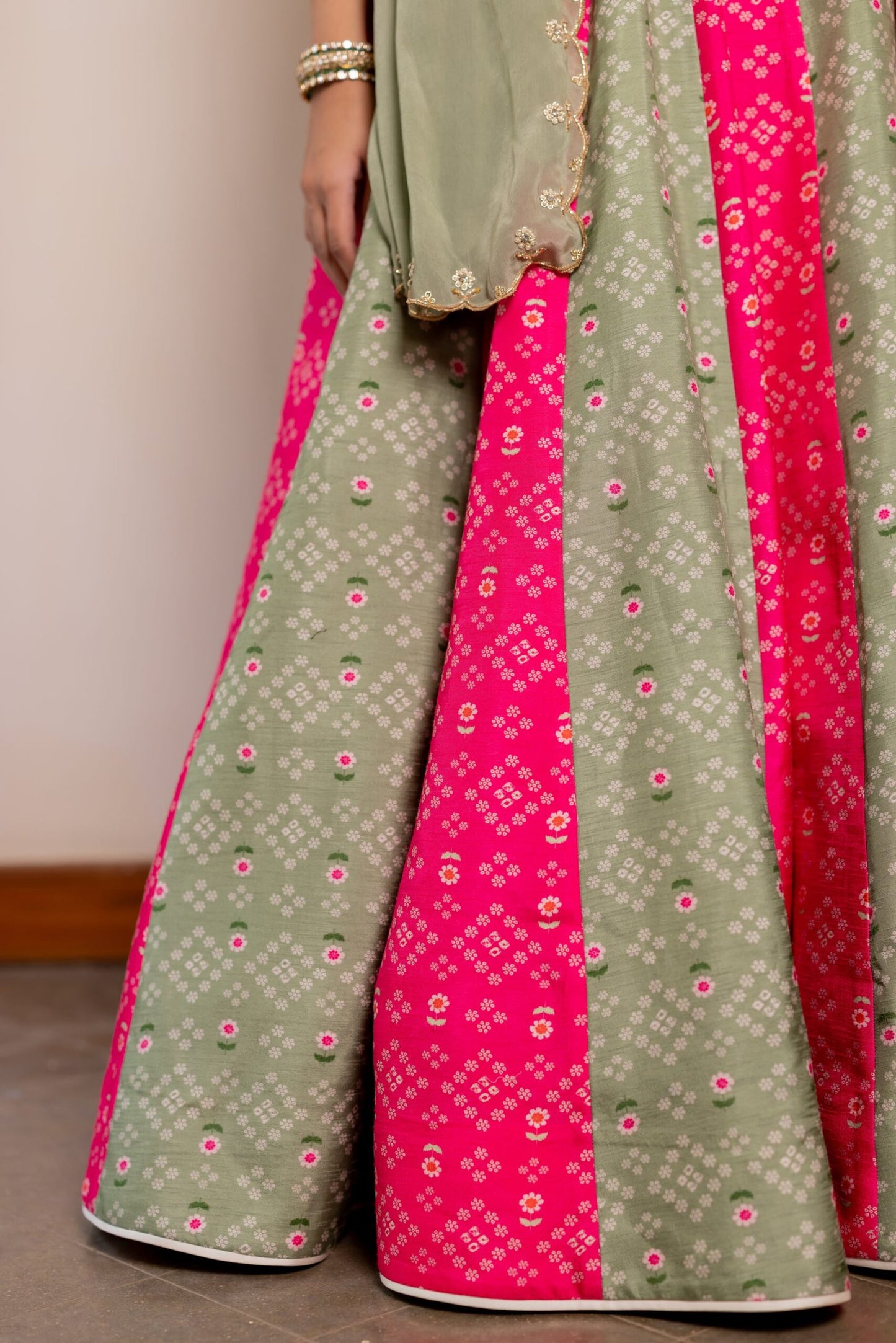 Akshara Sage Green & Magenta Embroidered Lehenga Set