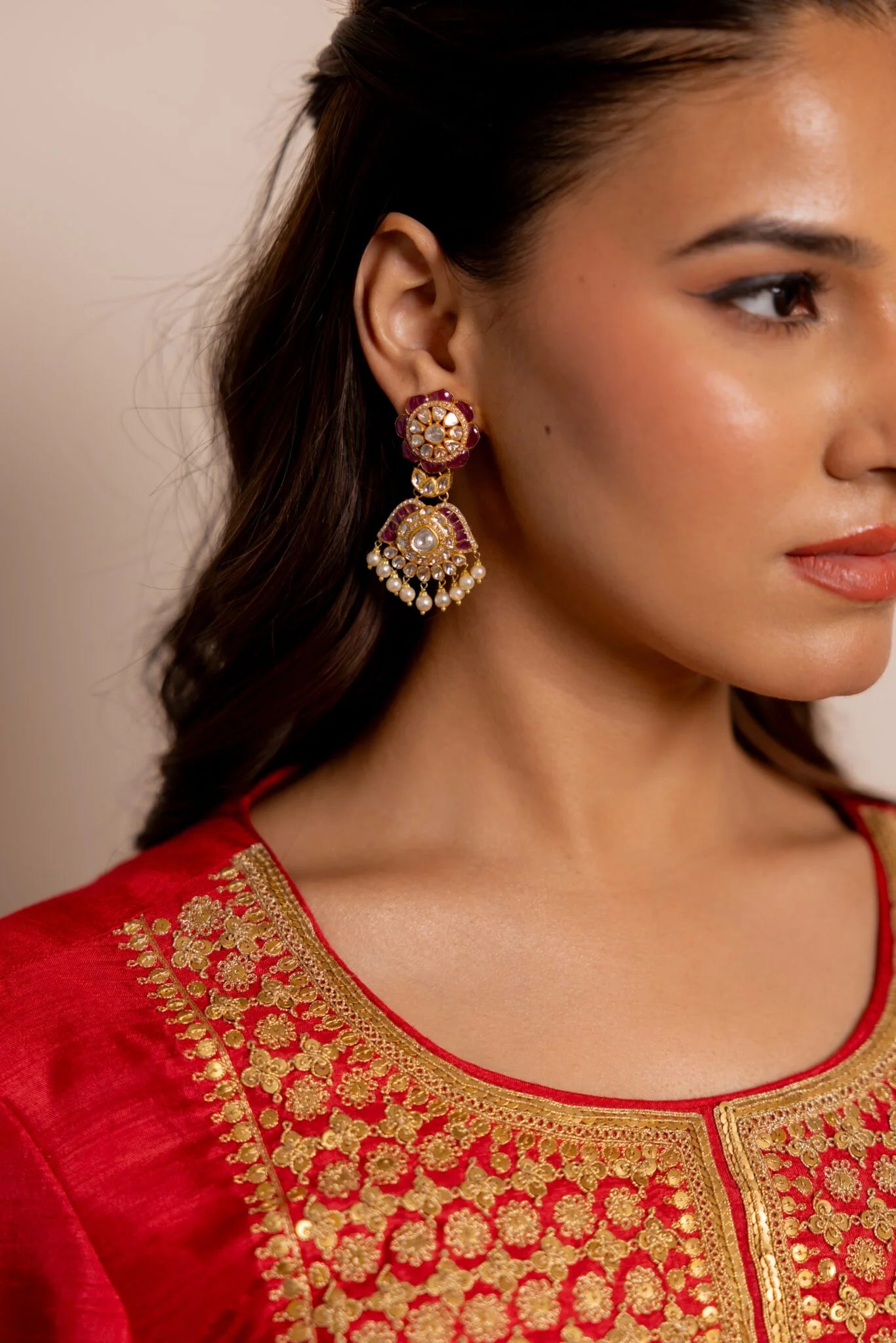 Gul Red Embroidered Pakistani Style Kurta Set