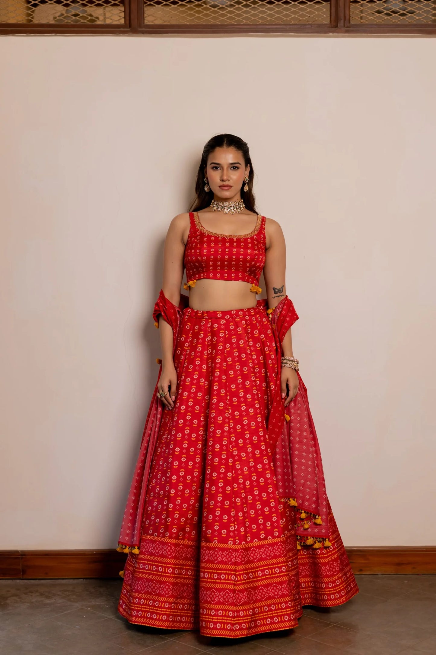 Leela Red Printed Lehenga Set