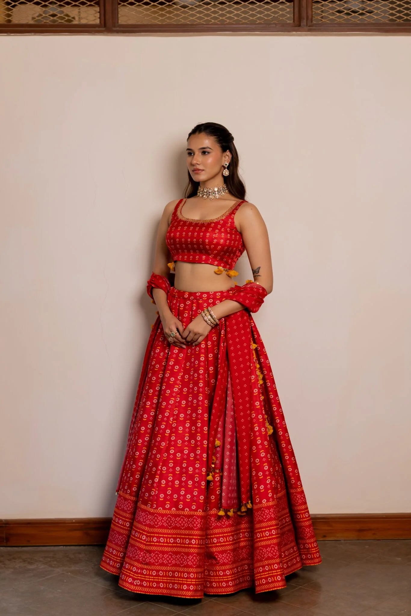 Leela Red Printed Lehenga Set