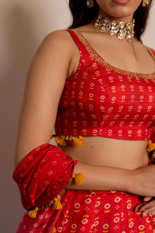 Leela Red Printed Lehenga Set