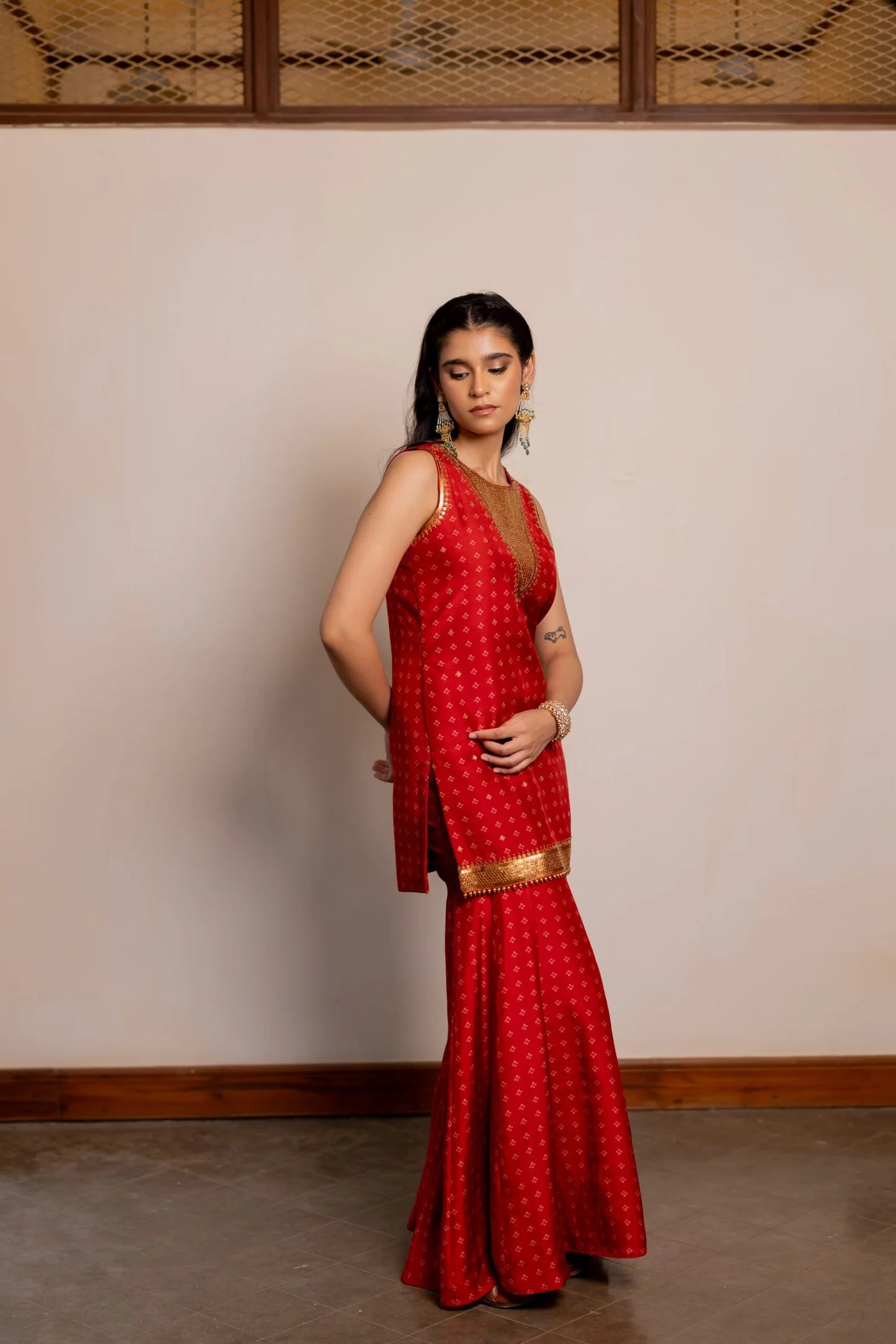 Arusha Red Embroidered Sharara Set