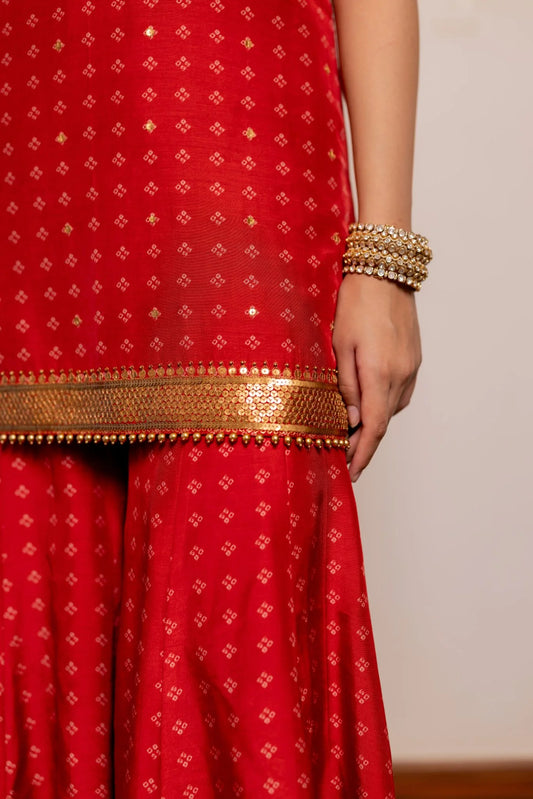 Arusha Red Embroidered Sharara Set