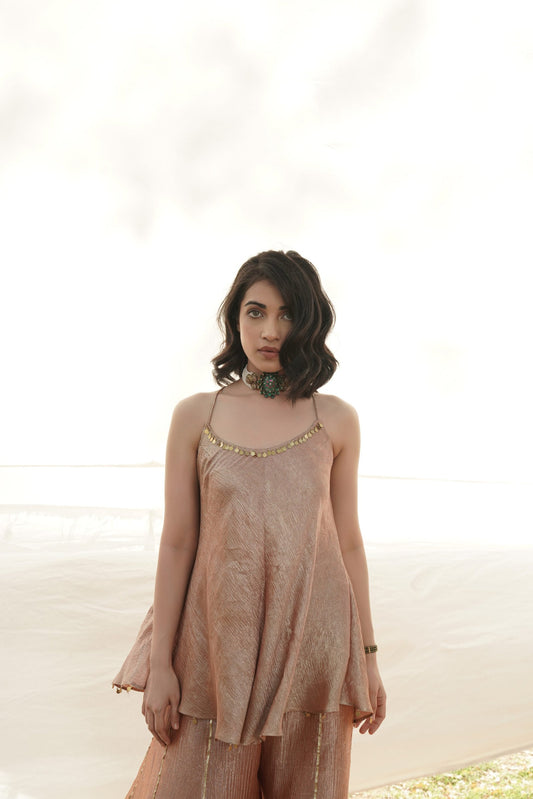 Zeenat Bronze Peach Embroidered Kurta & Gharara Set