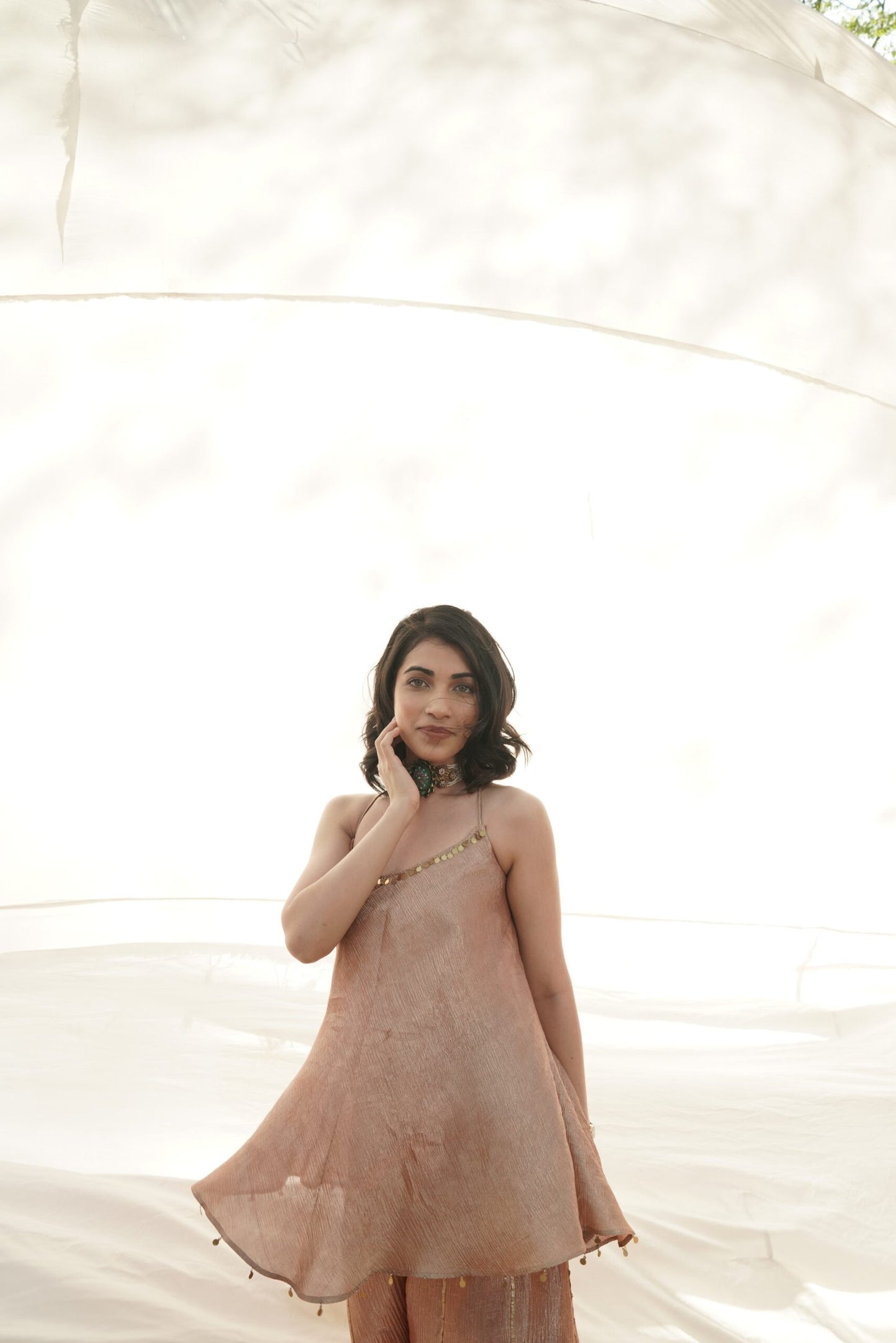Zeenat Bronze Peach Embroidered Kurta & Gharara Set