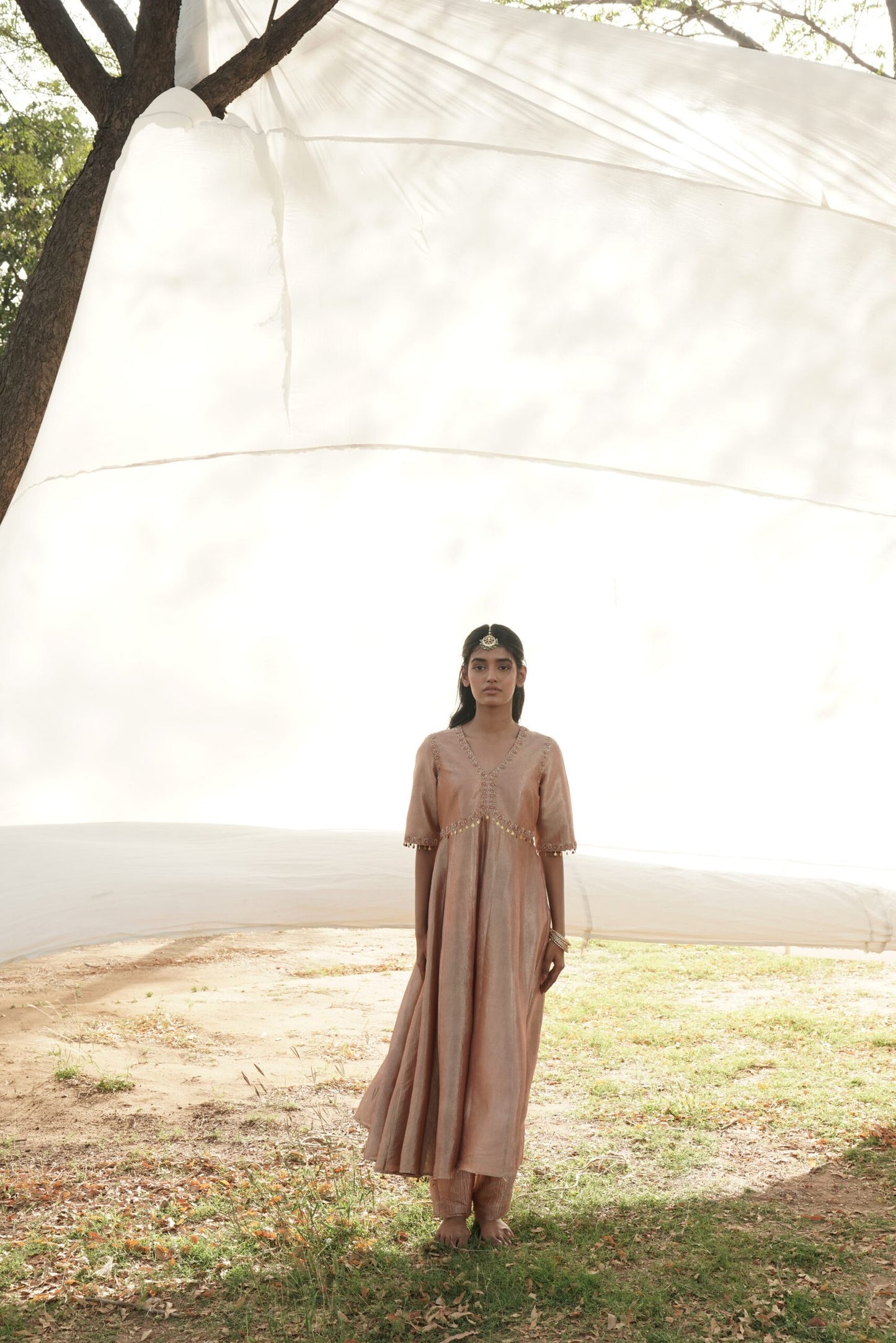 Leela Blush Peach Embroidered Anarkali Set with pants