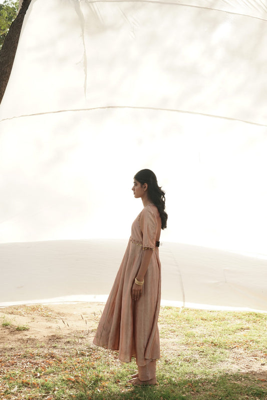 Leela Blush Peach Embroidered Anarkali Set with pants