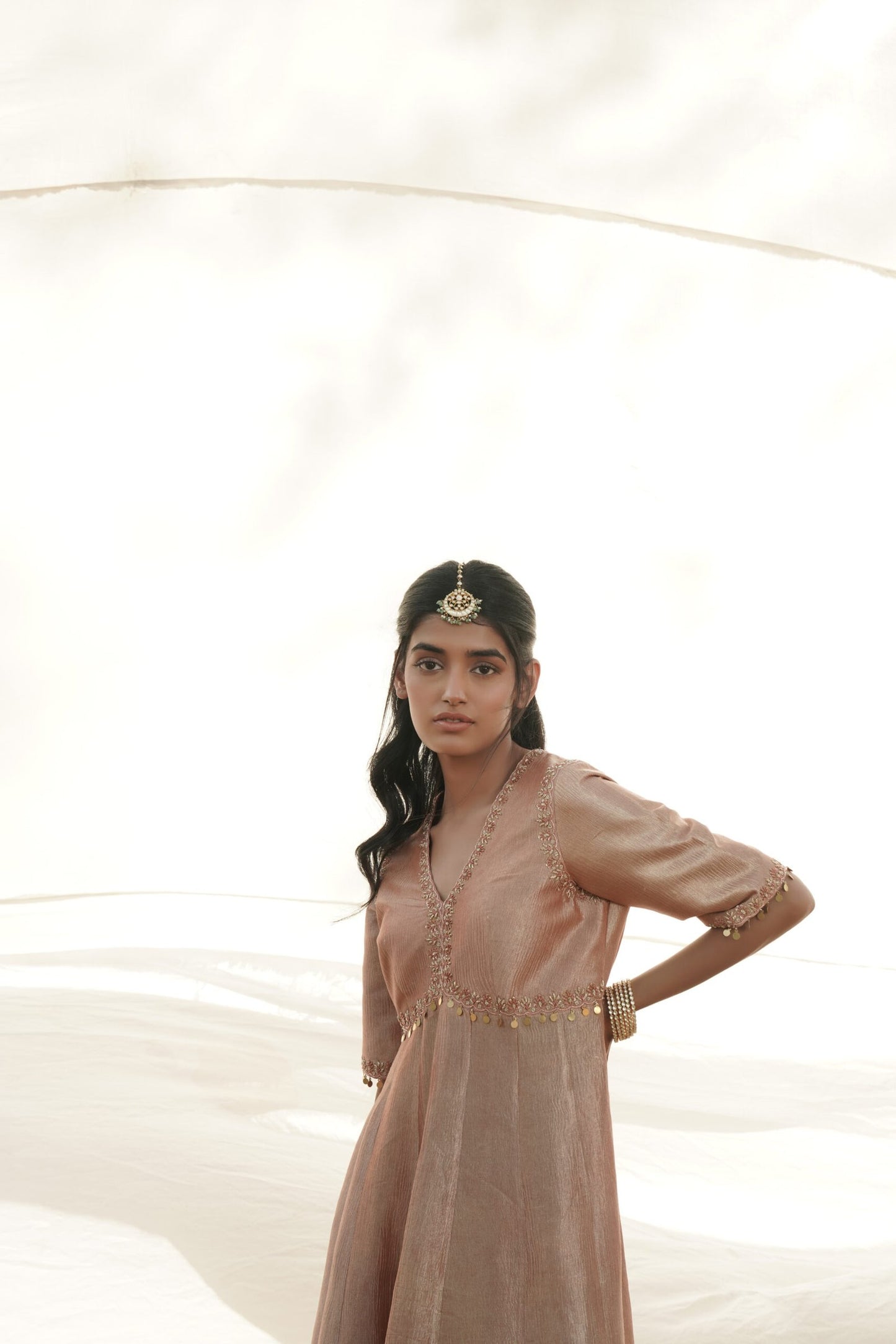 Leela Blush Peach Embroidered Anarkali Set with pants