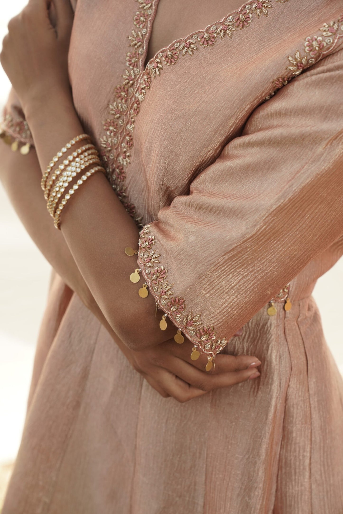 Leela Blush Peach Embroidered Anarkali Set with pants