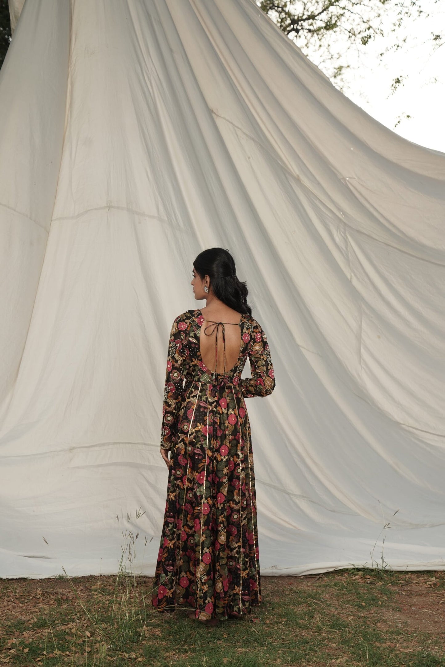 Saira Gold Embroidered Anarkali Dress