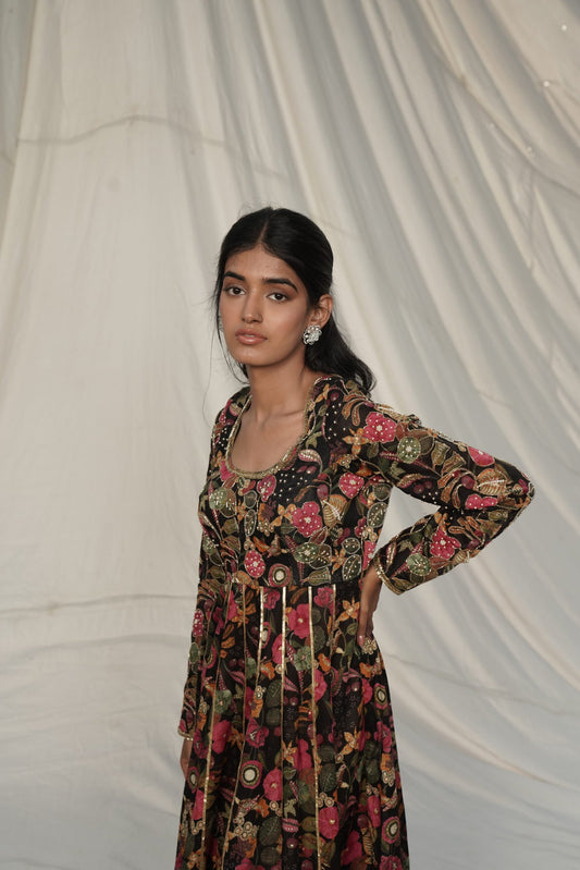 Saira Gold Embroidered Anarkali Dress