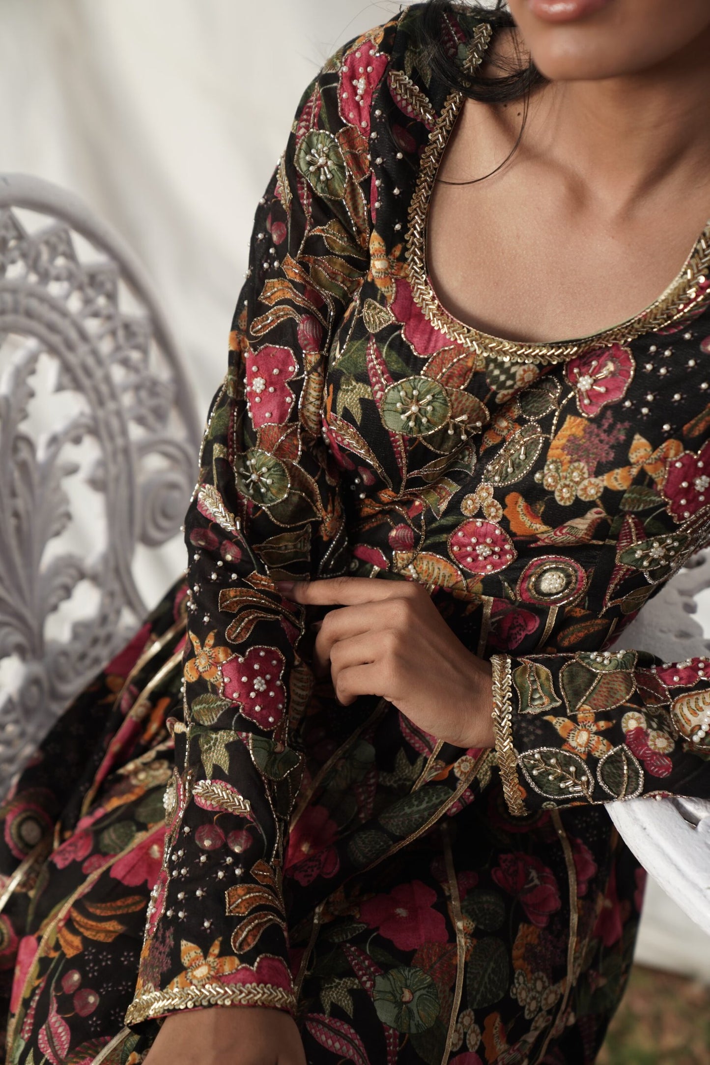 Saira Gold Embroidered Anarkali Dress