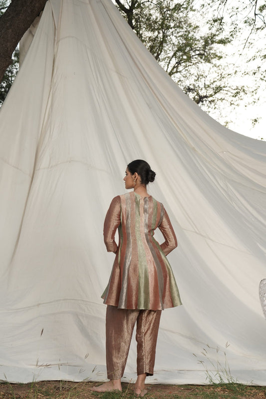 Mumtaz Sage Green & Blush Peach Panelled Kurta Set