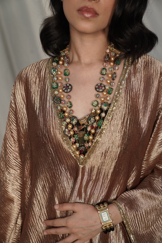 Parveen Bronze Kaftan Set with Printed bralette