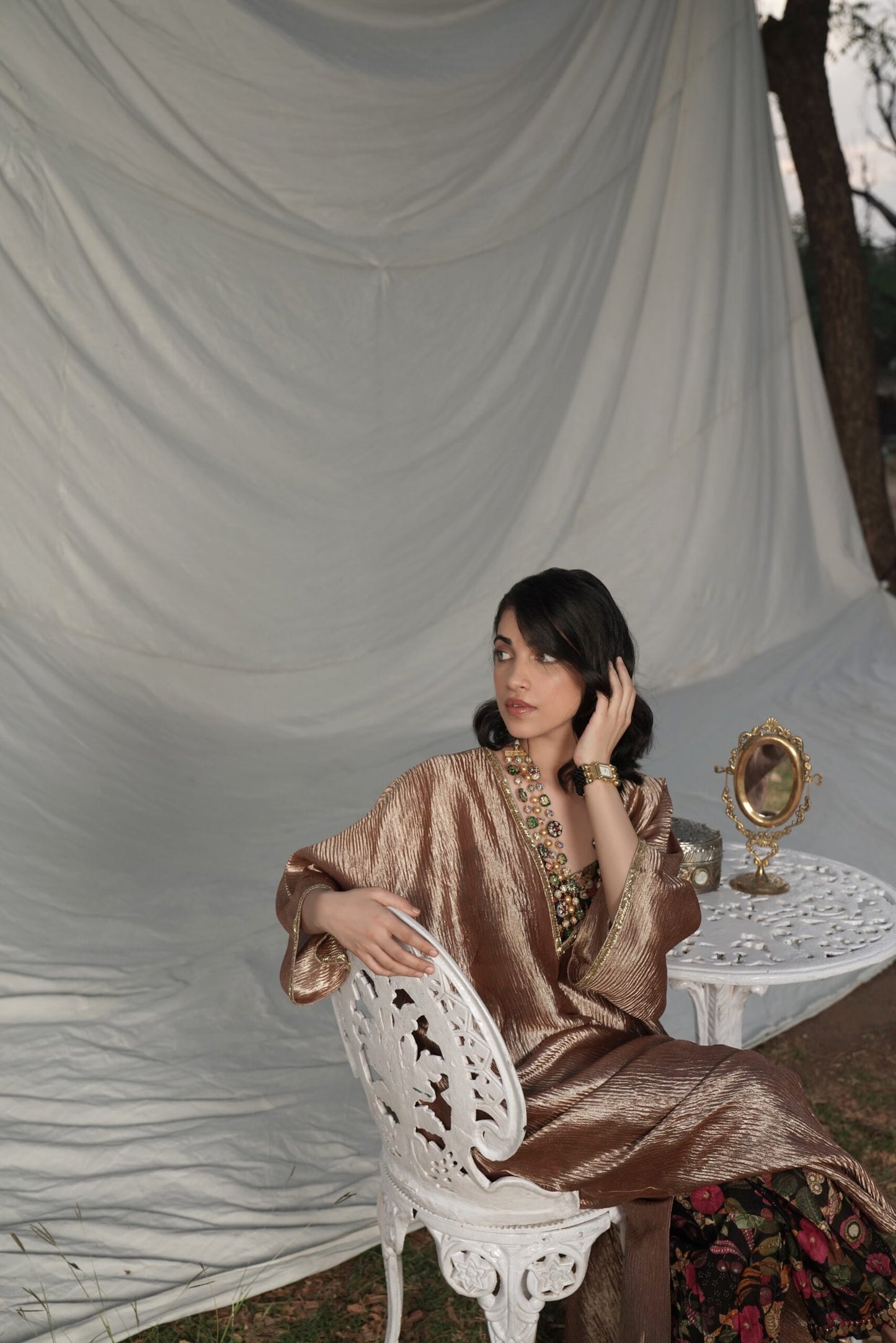 Parveen Bronze Kaftan Set with Printed bralette