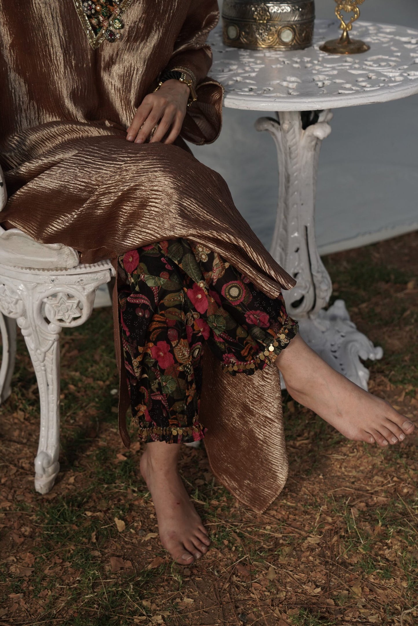 Parveen Bronze Kaftan Set with Printed bralette