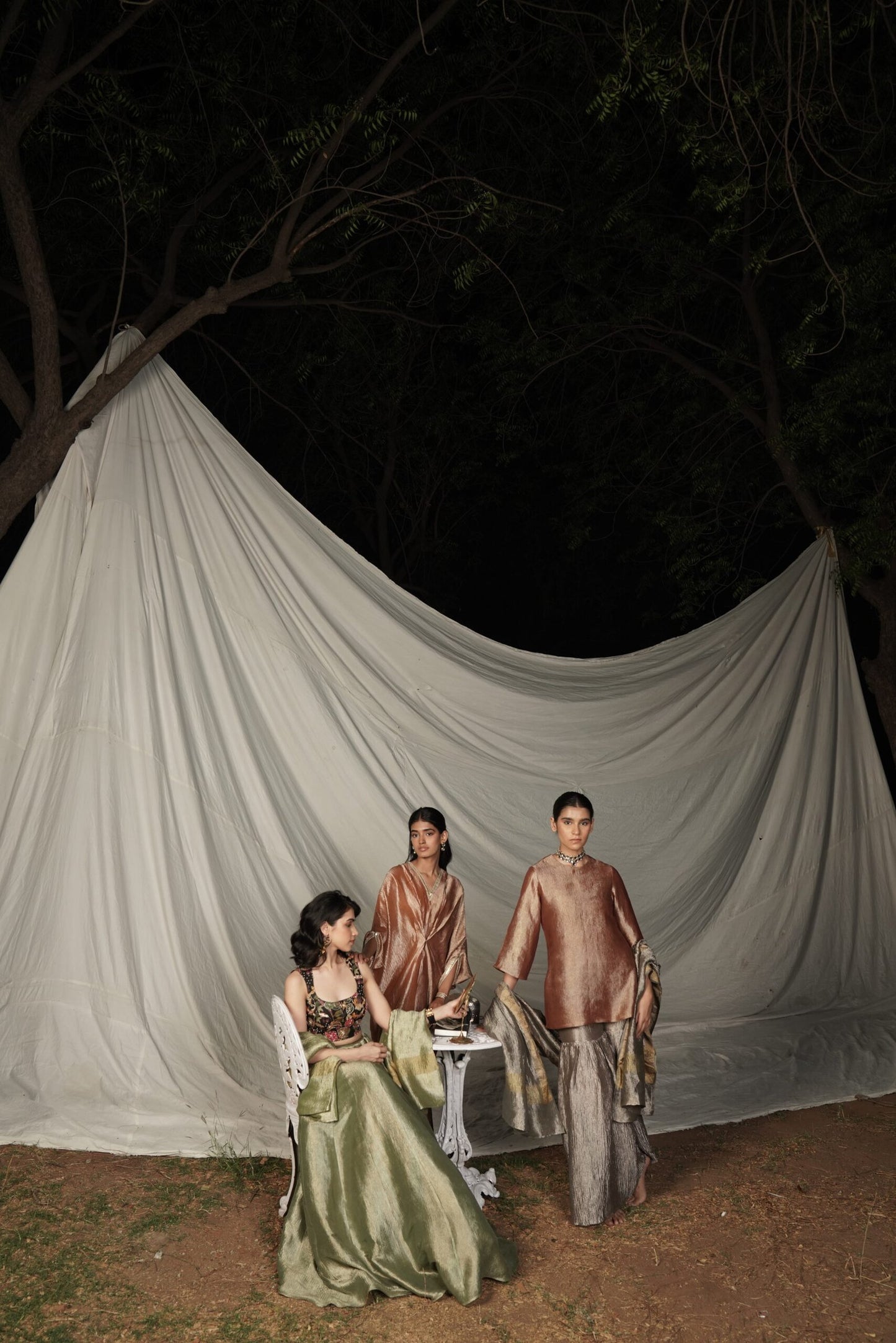 Sharmila Peach Grey Sharara Set