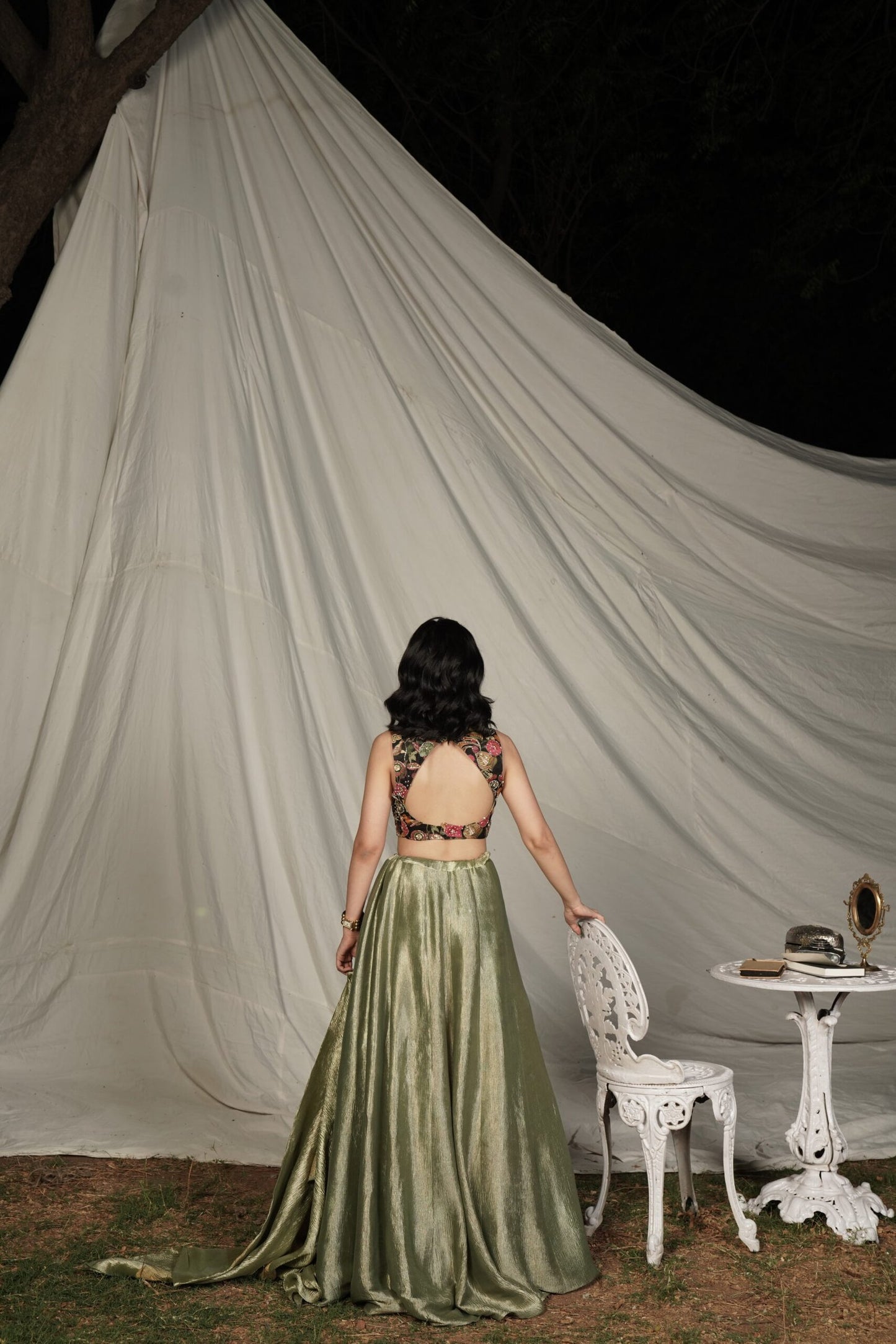 Rani Olive Green Benarasi Tissue Lehenga Set