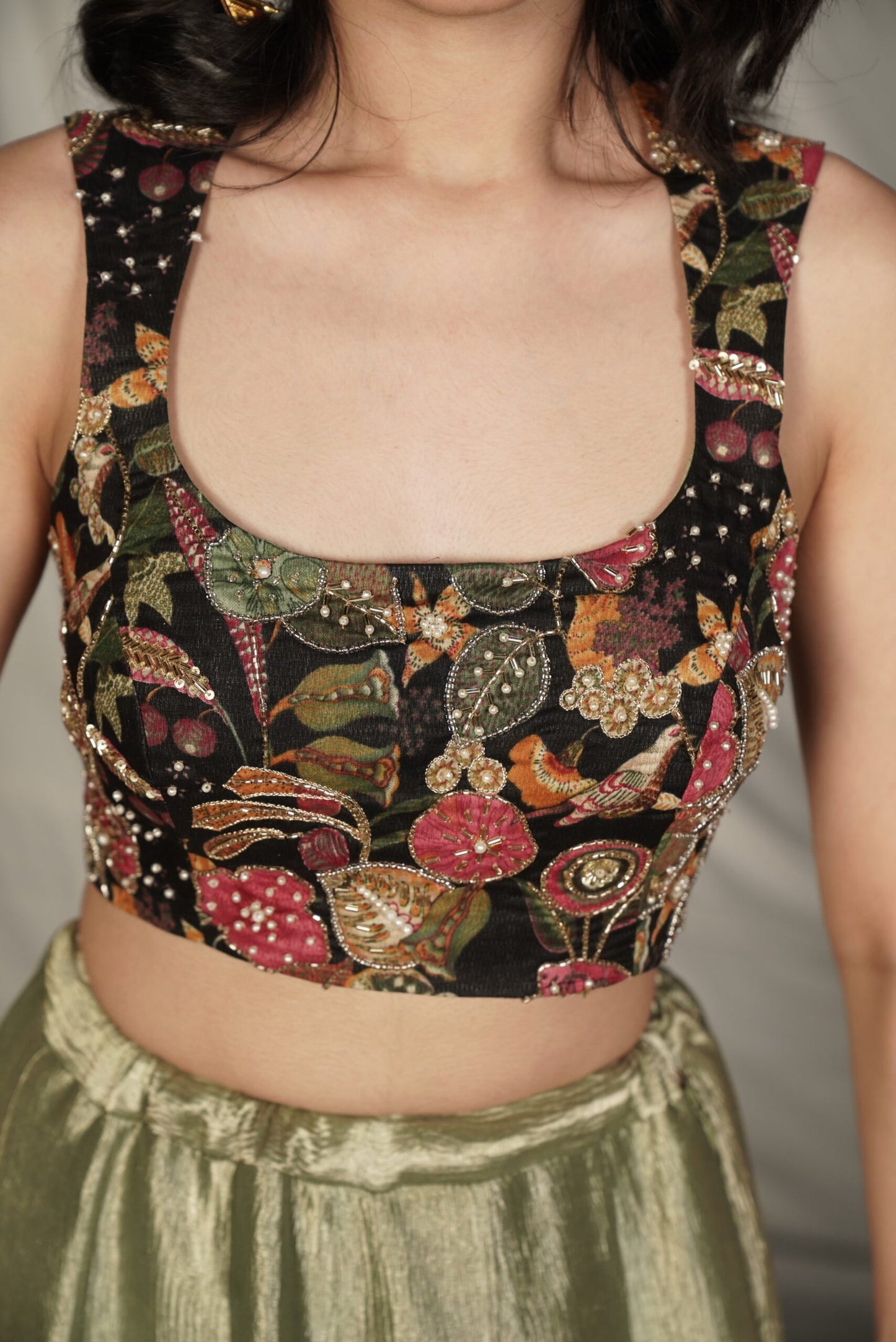 Rani Olive Green Benarasi Tissue Lehenga Set