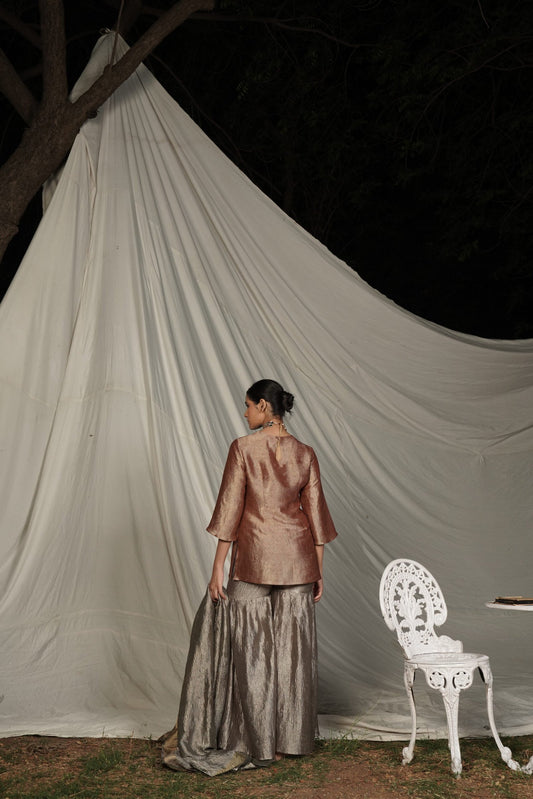 Sharmila Peach Grey Sharara Set